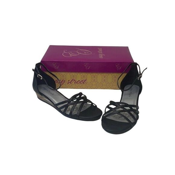 Easy Street Evening Dress Sandals Women's 8 Black Dance Flex Adjustable Strap - Picture 1 of 8